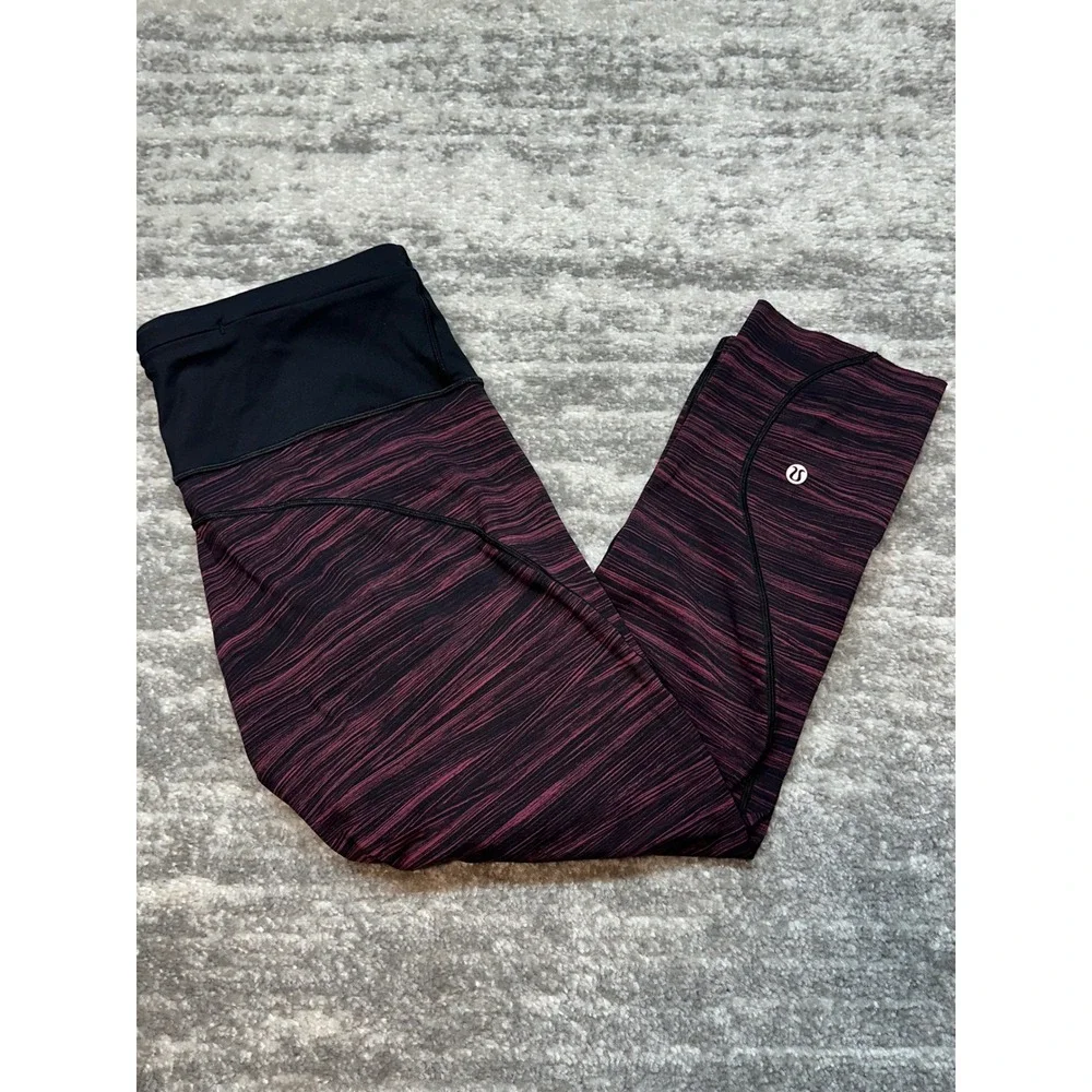 Lululemon Pace Rival Crop Women Size 10 Burgundy Black Space‎ Dye Leggings